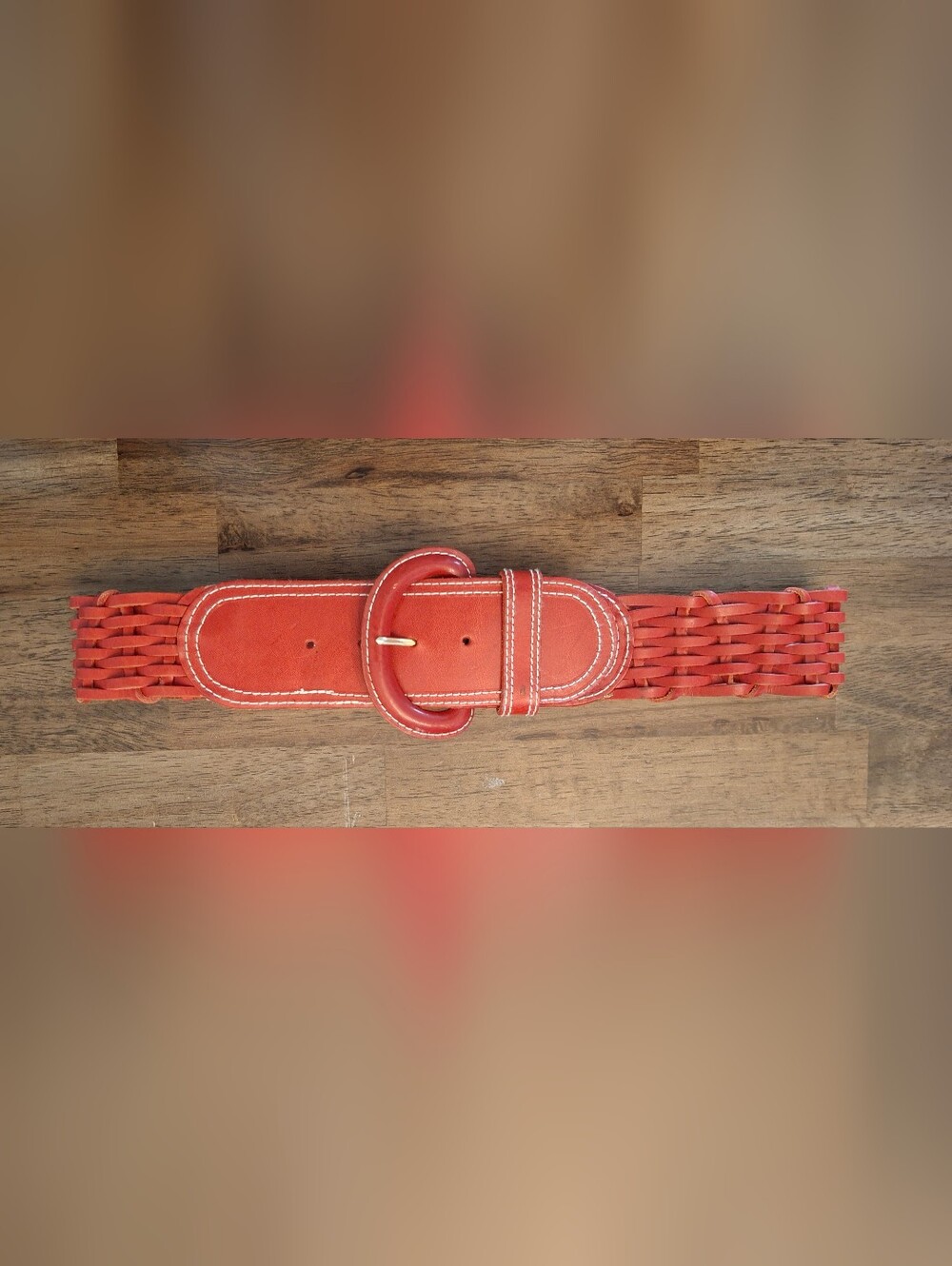 Liz Claiborne Size 30"-32" Red Woven Leather 2" Wide Waist Belt